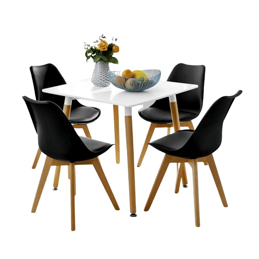 Comedor Mesa Eames Cuadrada Blanca + 4 Sillas Tulip Negras