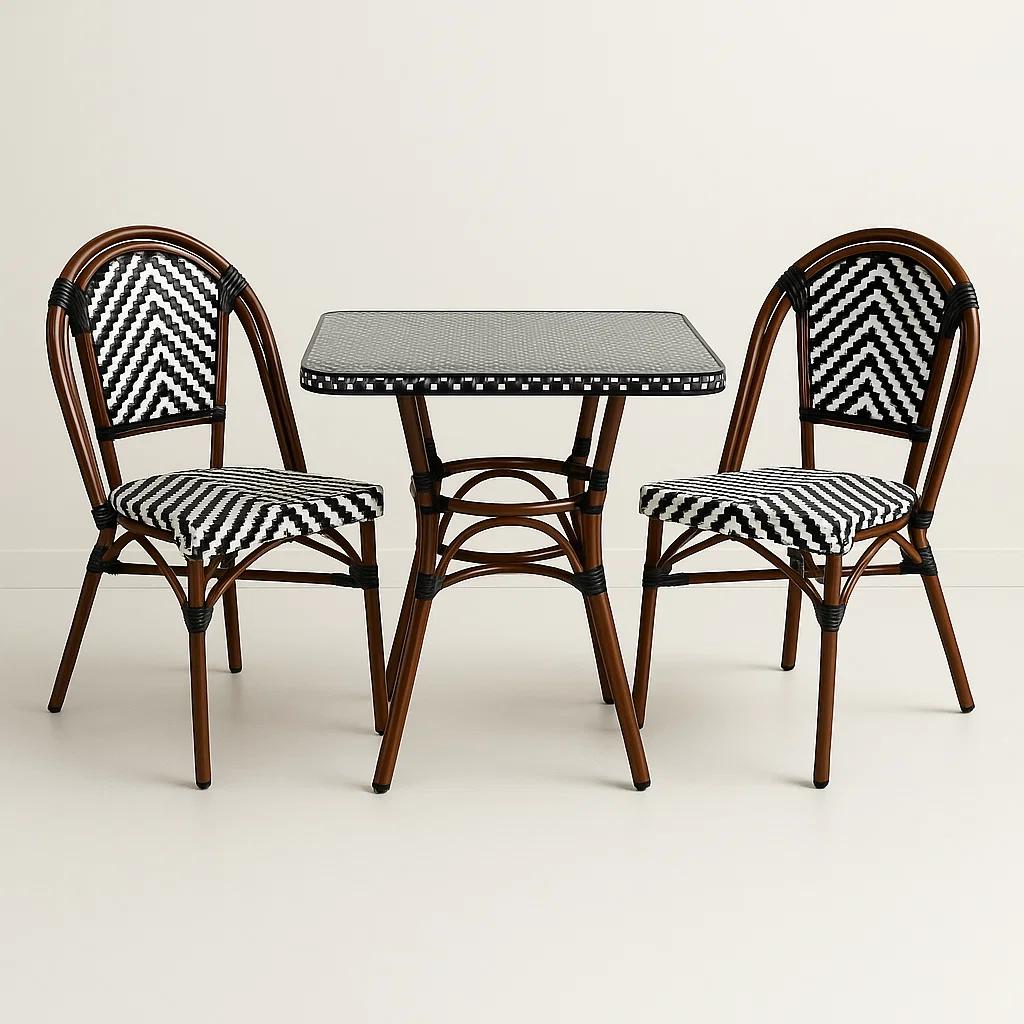 Comedor de una Mesa + 2 Sillas Parisinas - Blanco y Negro