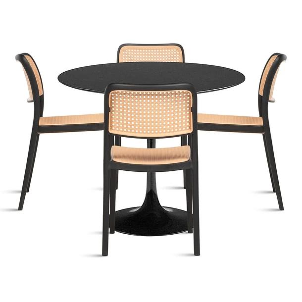 Comedor Mesa Tulip Negra + 4 Sillas Comedor Enrejada Negra