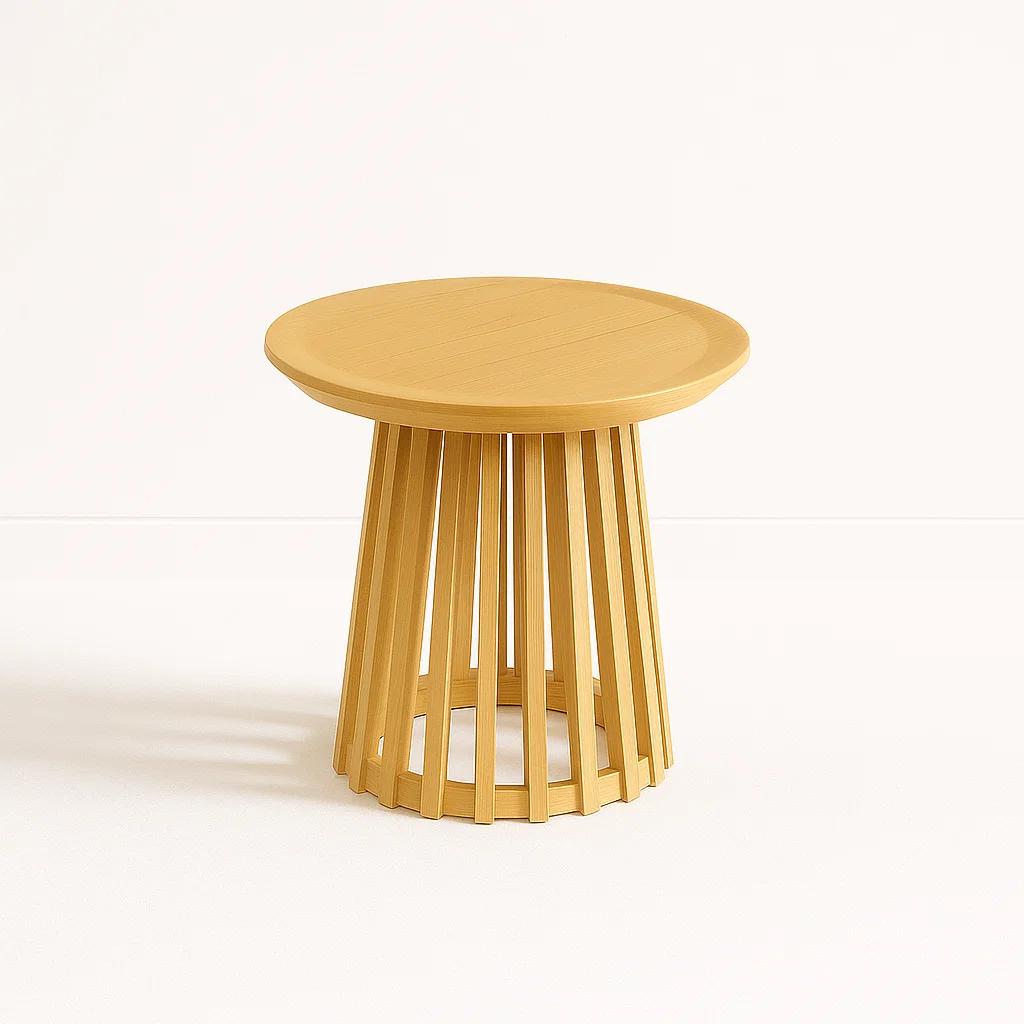 Mesa Redonda de 50 cm Madera Natural con Base Estilo Rejilla