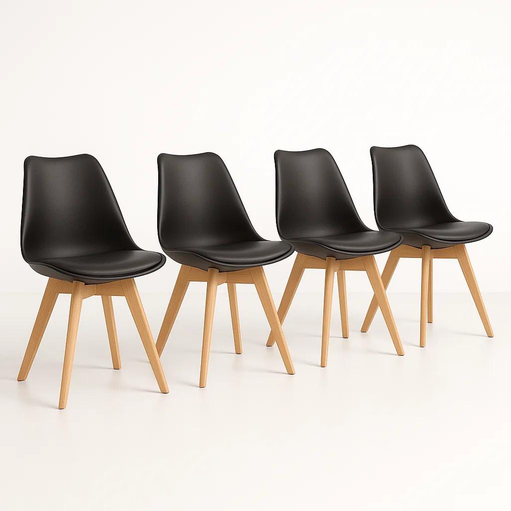 Pack de 4 Sillas Tulip Acolchada Negras