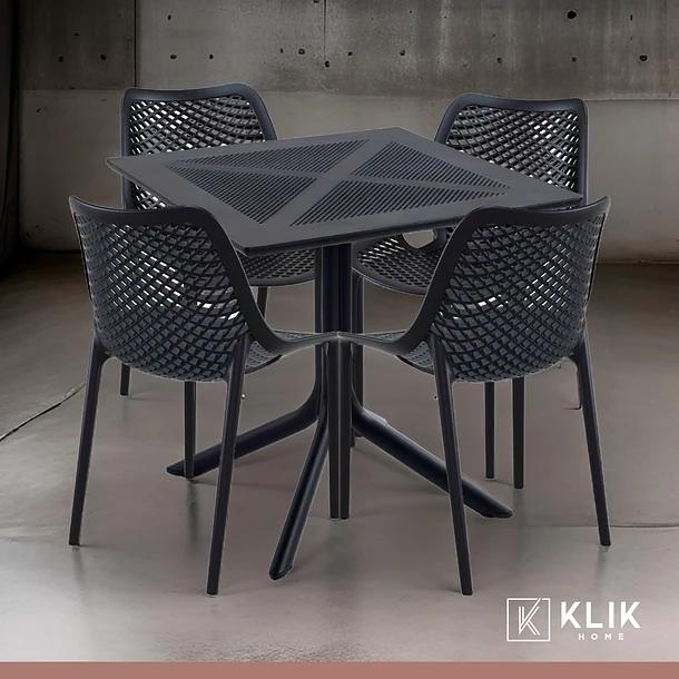 Mesa restaurant 80x80 Polipropileno + 4 Sillas Air Berlín - Negra