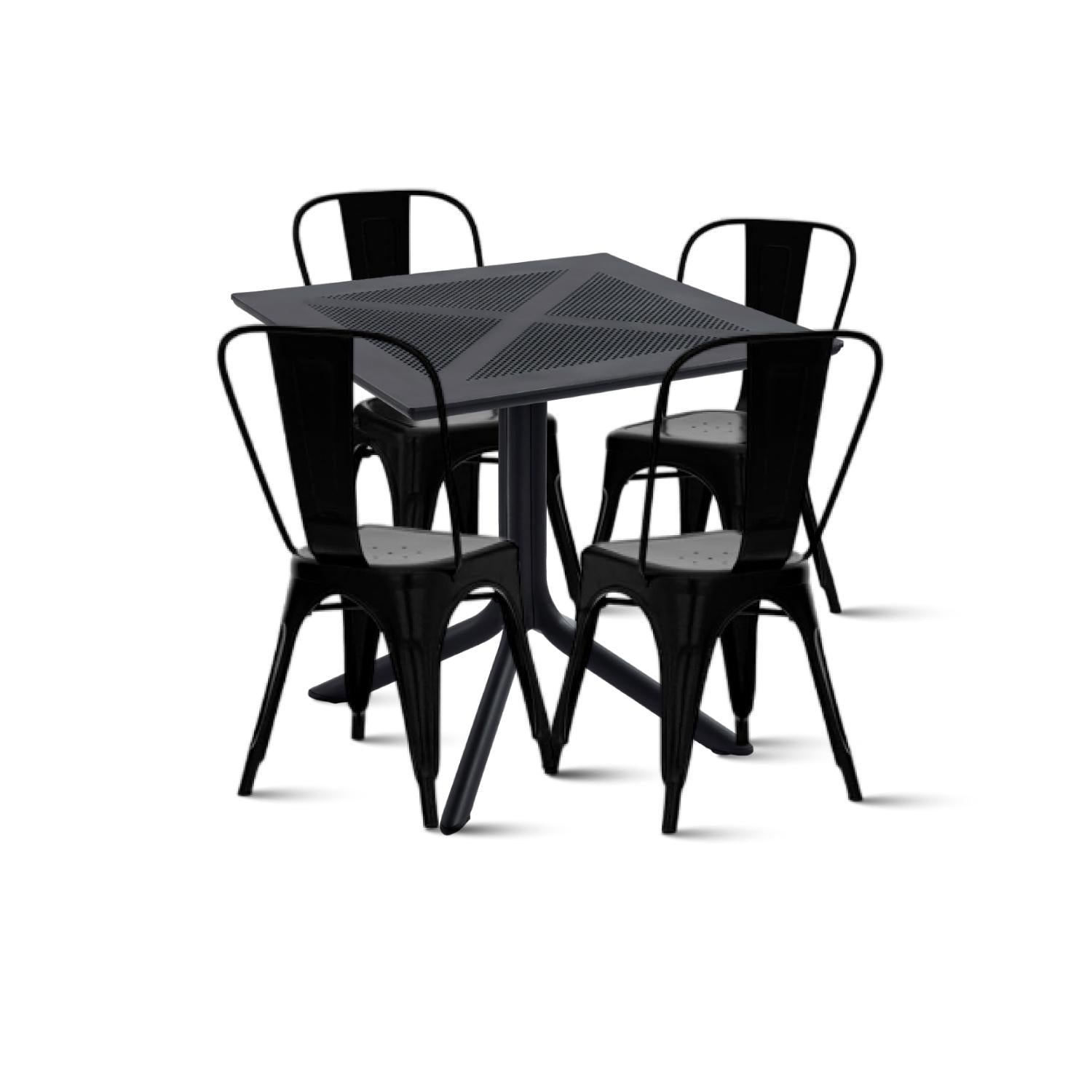 Mesa restaurant 80x80 Polipropileno + 4 Sillas Tolix - Negra