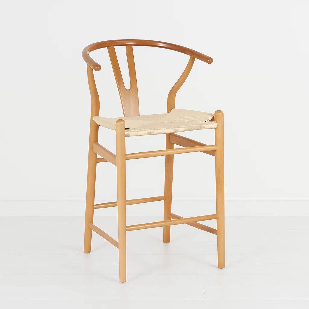 Taburete Wishbone Madera y Hilo de Cuerda - Natural