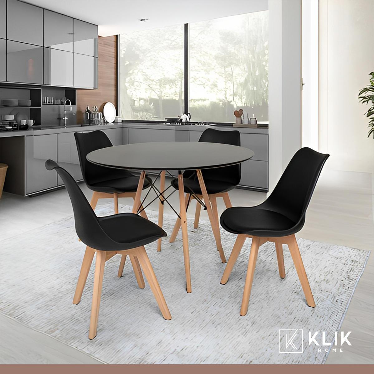 Comedor Eames negro redondo 80cm - 4 Sillas tulip negras