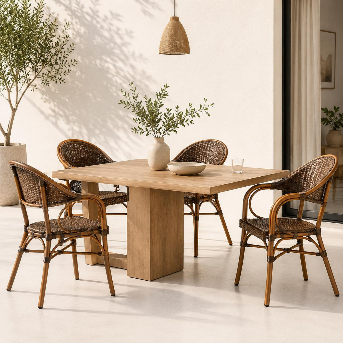 Pack de 4 Sillas Bistro Parisina Rattan con reposabrazos Jolie - Café Oscuro