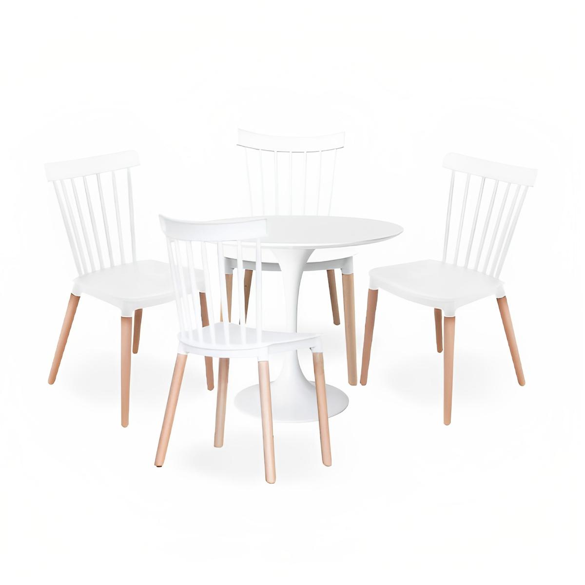 Comedor Mesa Tulip blanca 80cm + 4 sillas Windsor blanca