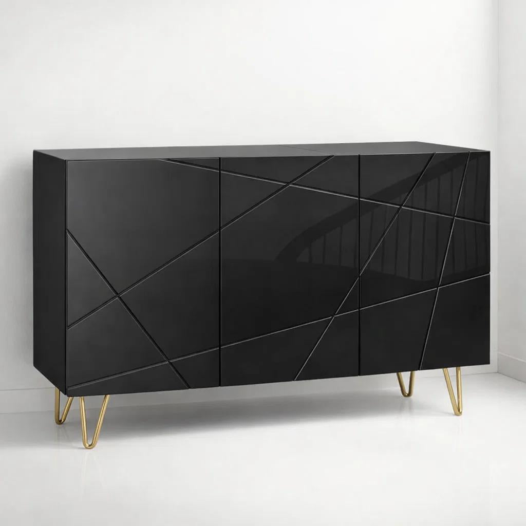 Buffet Moderno LuxLine Negro con Patas Doradas - Negro