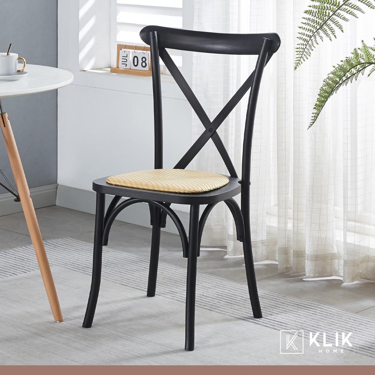 Comedor redonda de vidrio Cross 120cm + 5 Silla Crossback Madera Negra