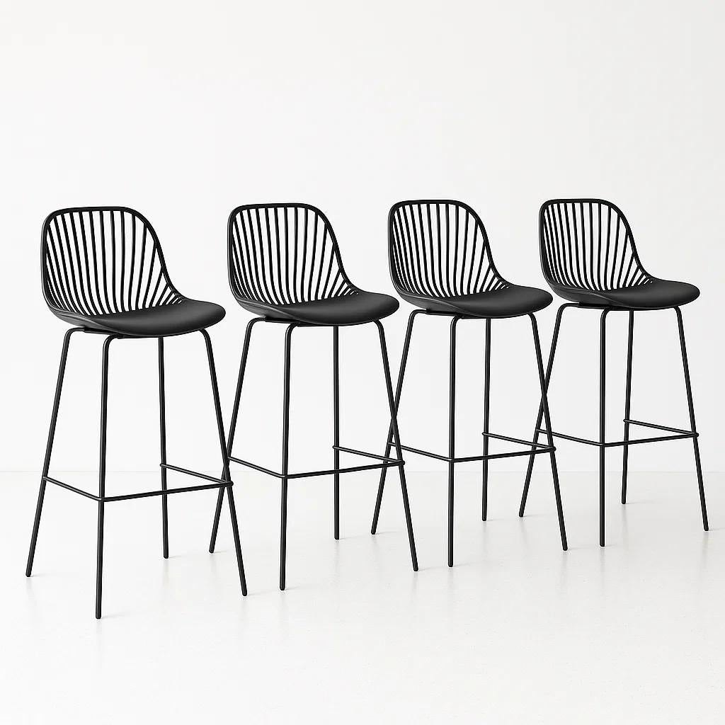 Pack de 4 Taburetes Piso Bar Tropea Alto - Negro