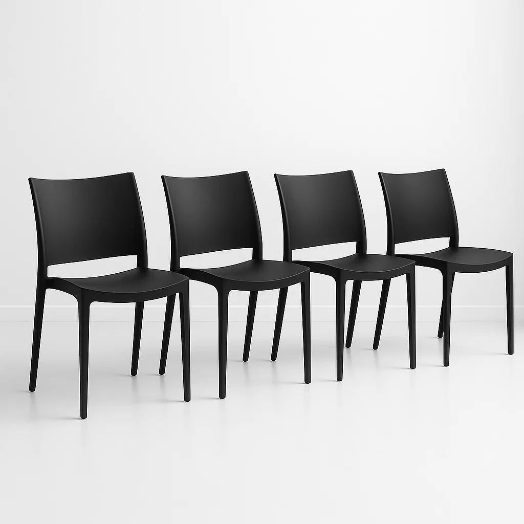 Pack de 4 Sillas de Terraza Exterior Tipo Restaurante - Negras