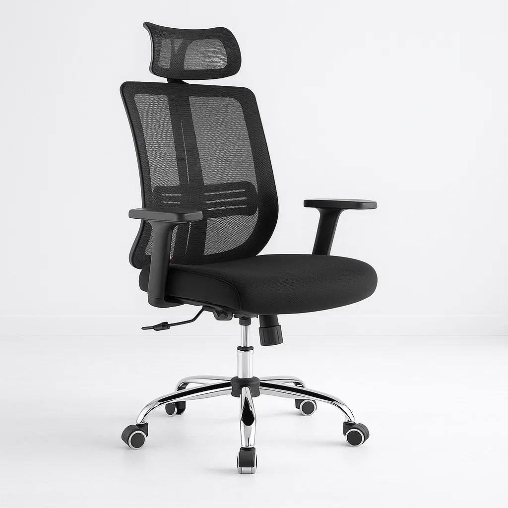 Silla de oficina mesh negra ejecutiva con apoyabrazos y cabeza