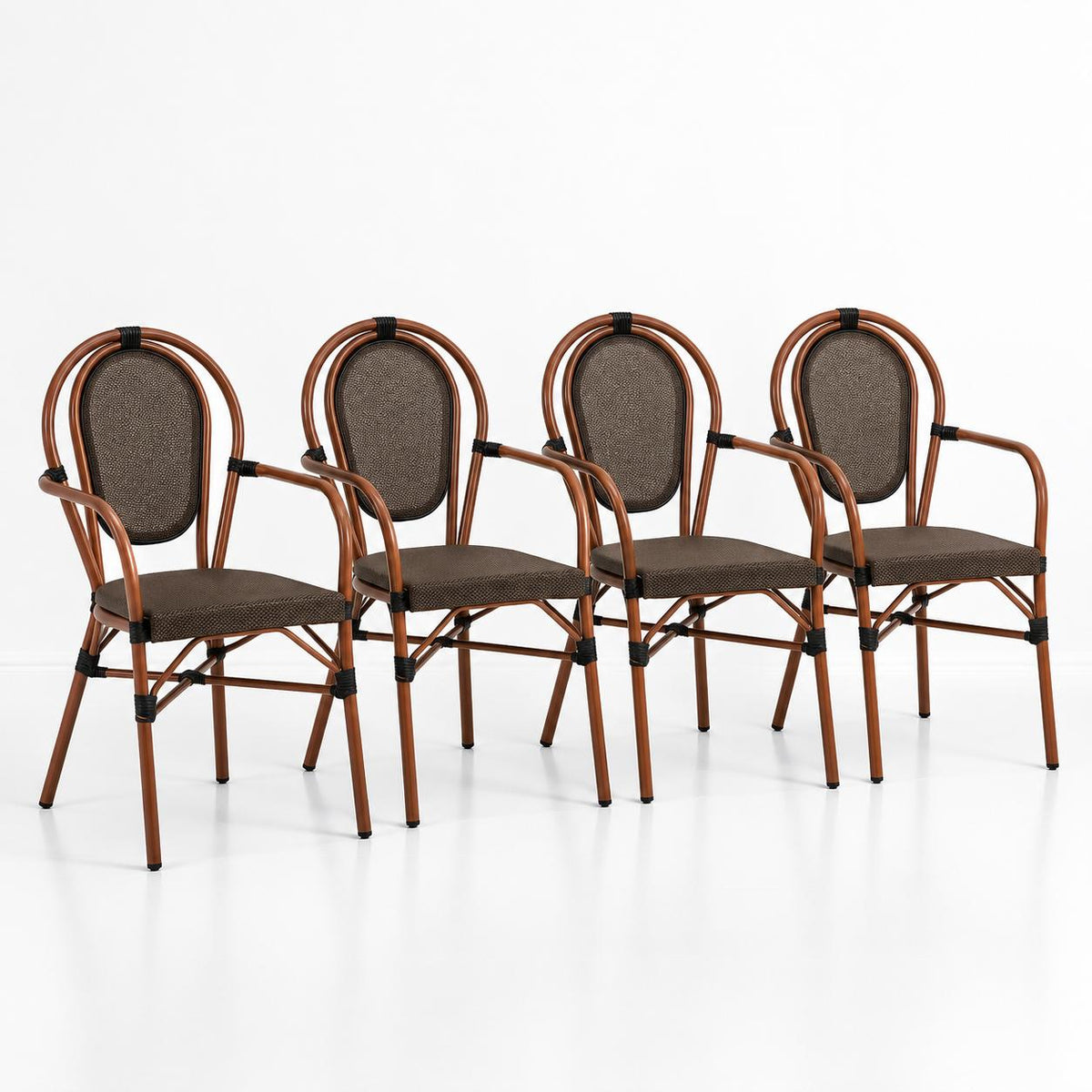 Pack de 4 Sillas Provence Parisina Rattan con reposabrazos - Café Oscuro