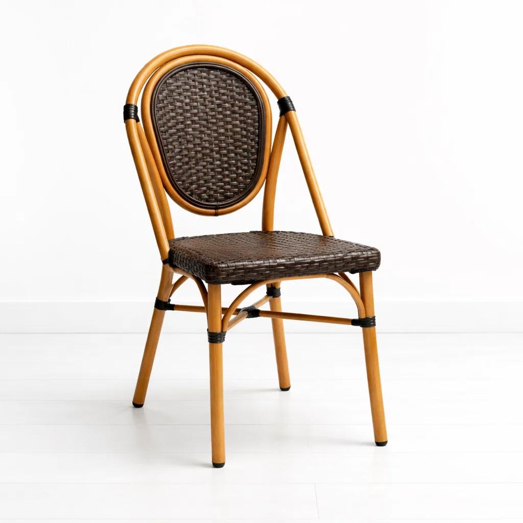 Silla de Exterior Estilo Francés con Marco Dorado y Ratán Oscuro