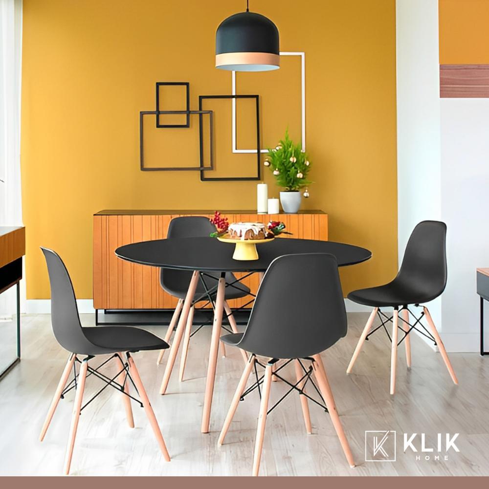 Comedor Mesa Eames Redonda Negra 100cm + 4 Sillas Eames Negras