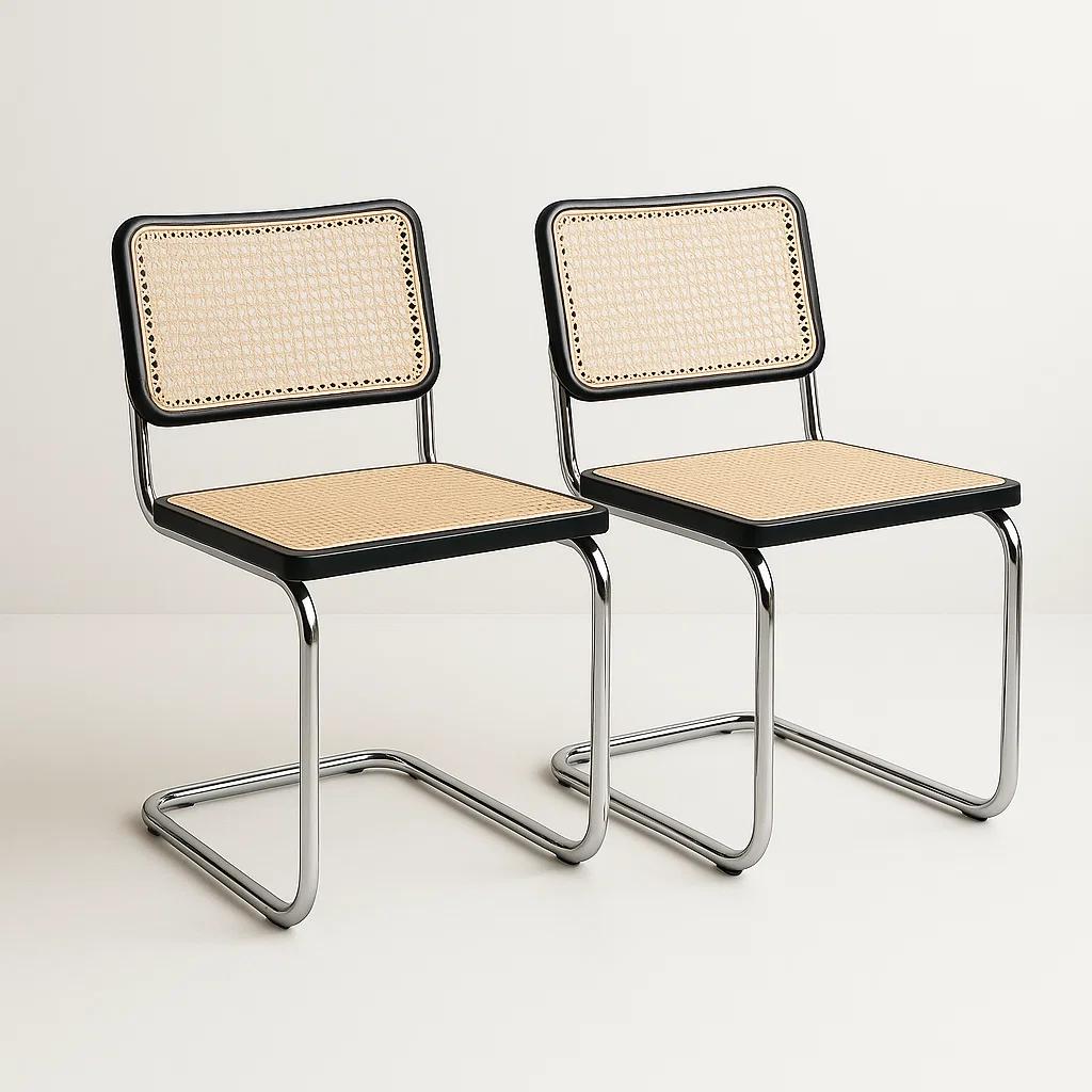 Pack de 2 Sillas Breuer Madera y Rattan - Negras