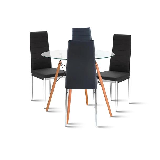 Comedor Mesa Eames 80cm redonda vidrio + 4 Sillas Dining Liana Acolchadas - Negras