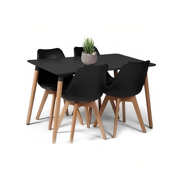 Comedor Mesa Rectangular Negra + 4 Sillas Tulip Negras