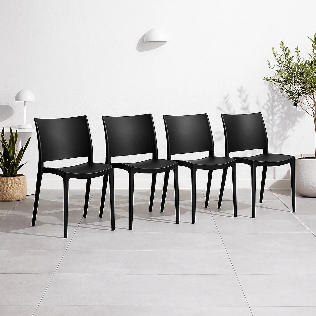 Pack de 4 Sillas de Terraza Exterior Tipo Restaurante - Negras