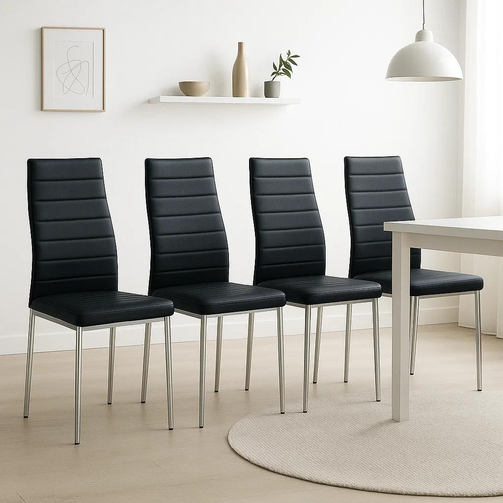 Pack de 4 Sillas Acolchadas Dining Liana con patas cromadas - Negras