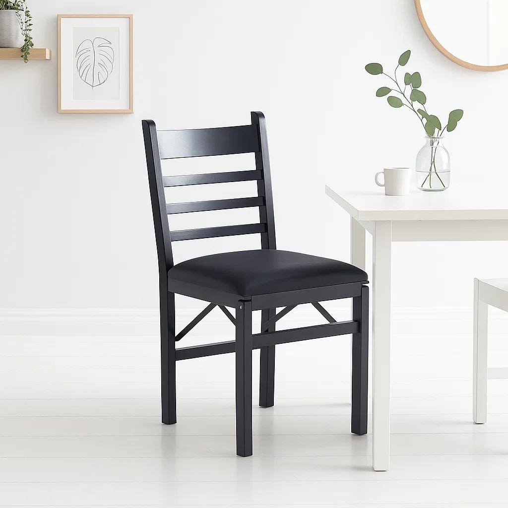Silla Industrial Plegable con Marco Negro y Tapizado Sintético