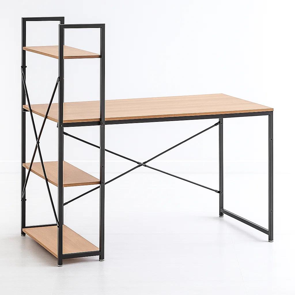 Escritorio Industrial Home Office con Repisas Oslo - Madera Clara