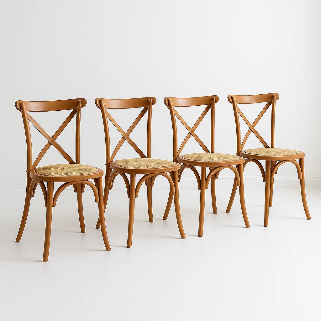 Pack de 4 Sillas Crossback Madera Rattan Natural