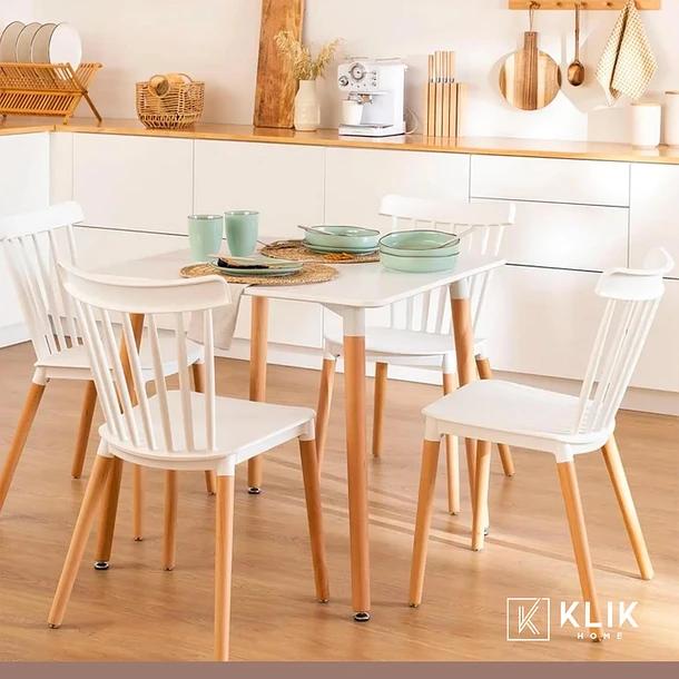 Comedor Mesa Eames Cuadrada Blanca + 4 Sillas Windsor Blanca