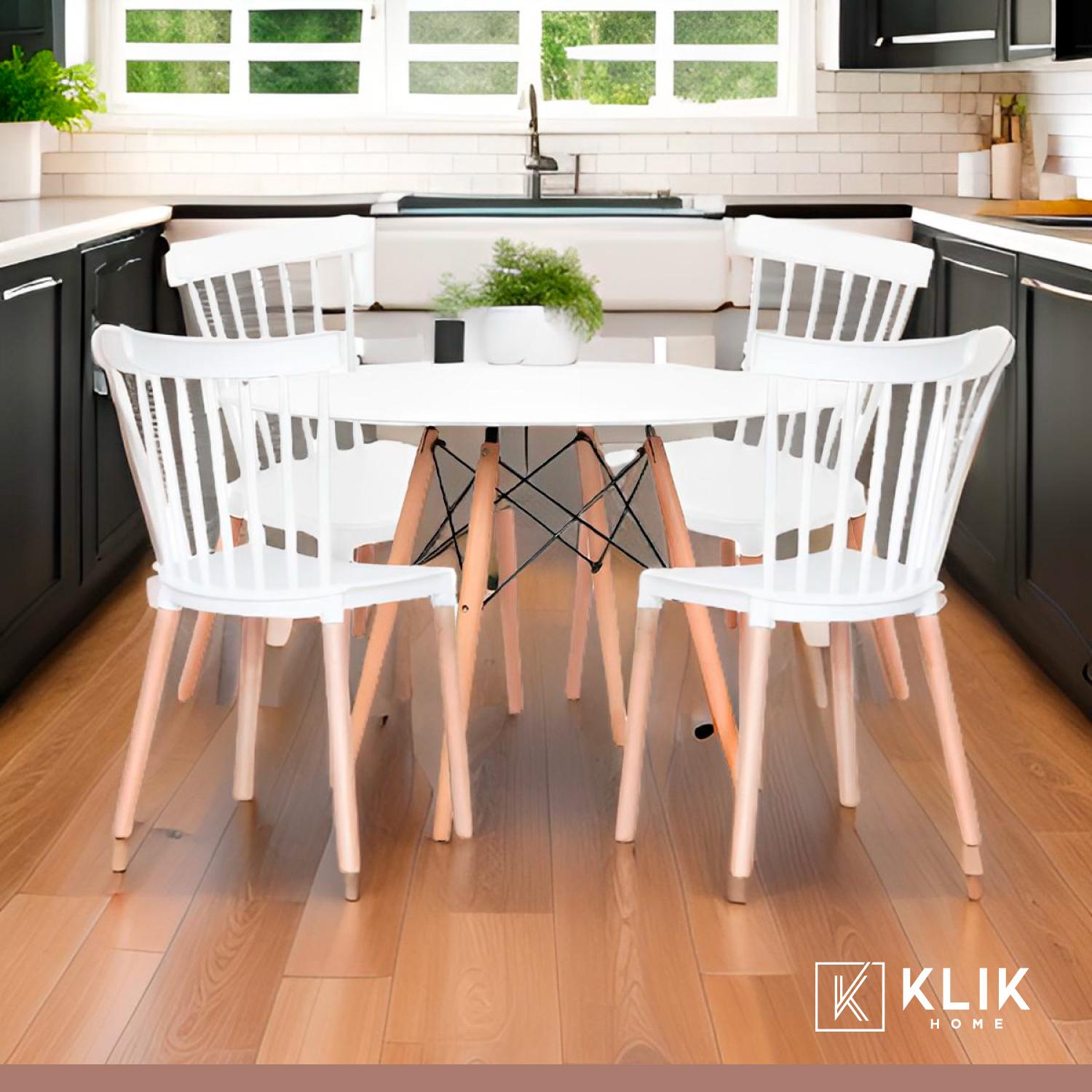 Comedor Mesa Redonda blanca 100cm + 4 sillas Windsor blanca