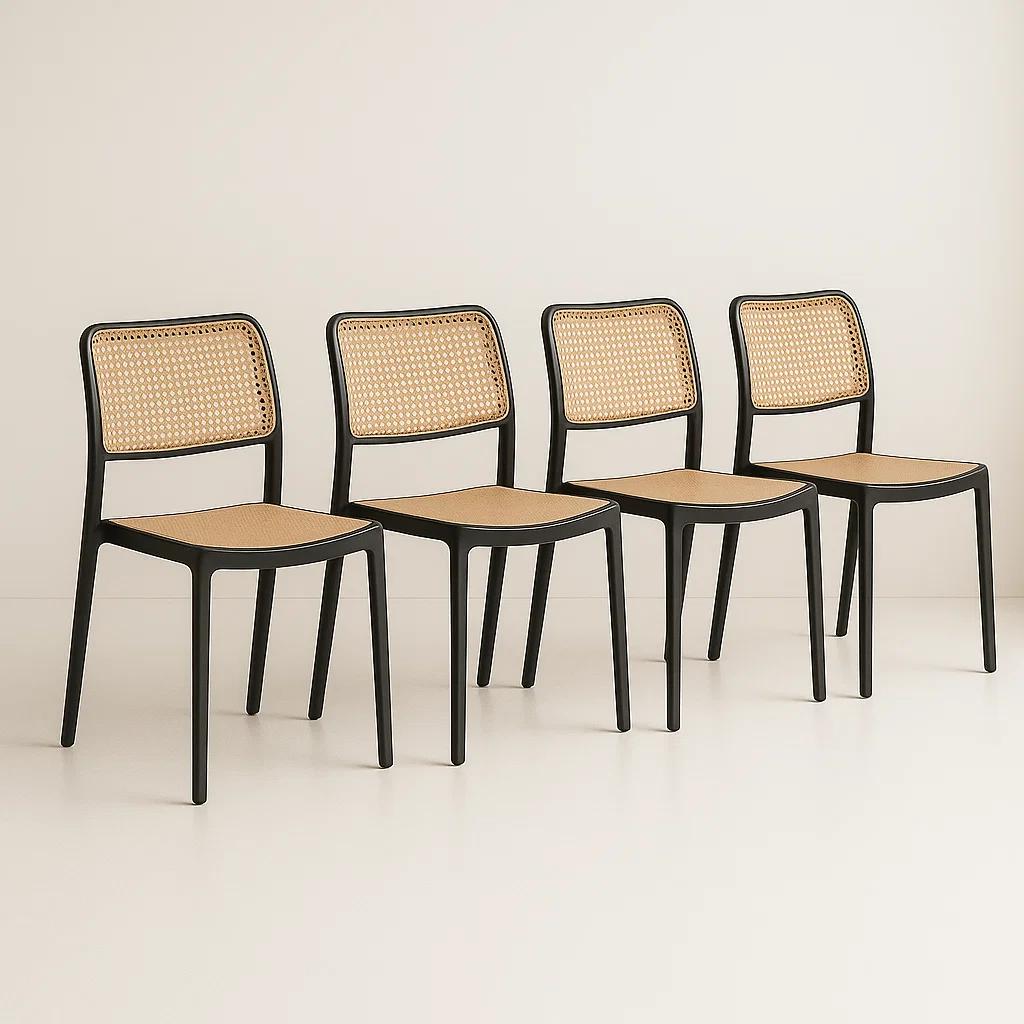 Pack de 4 Sillas de Terraza Enrejadas - Negras