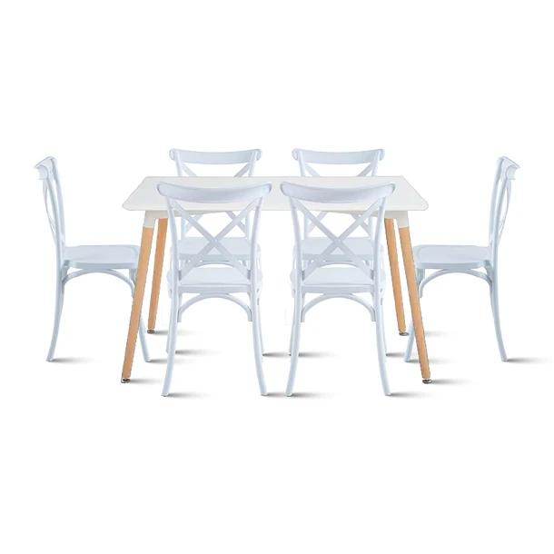 Comedor Rectangular Blanco 120x80cm + 6 Silla Crossback Danubio Blanca