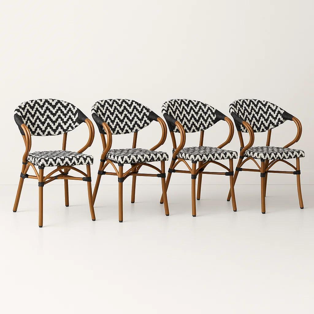 Pack de 4 Sillas Bistro Parisina Textileno enrejado con reposabrazos - Blanca con negro
