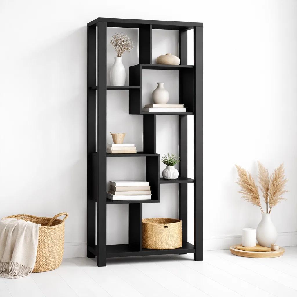 Estantería Prisma Noir Librero Geométrico Moderno 39x80x180 - Negro