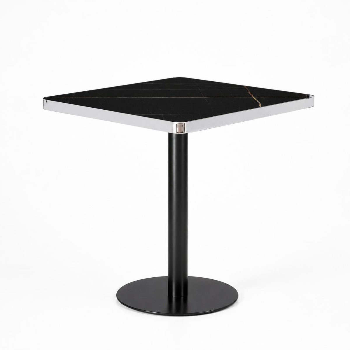 Mesa Parisina 70x70 Negra Ribete Plateado