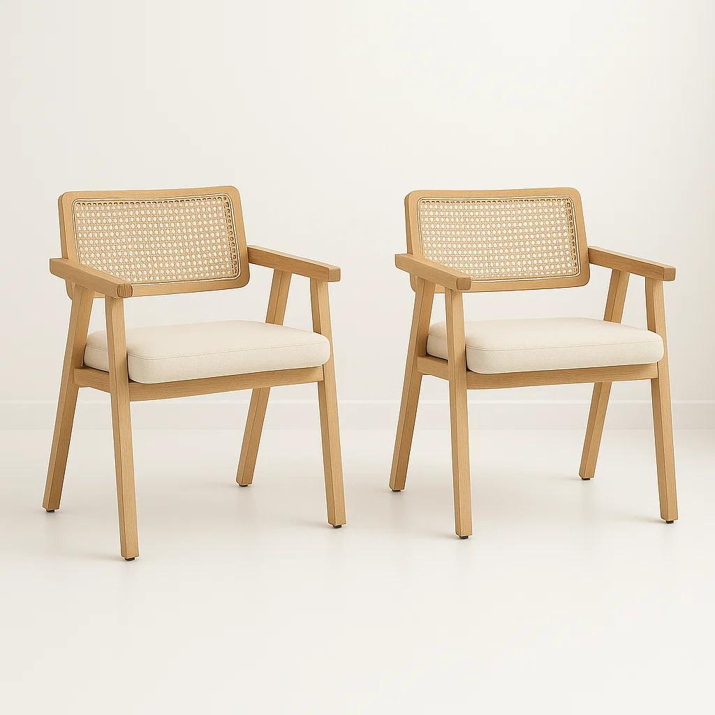 Pack de 2 Sitiales Acolchado Chandigarh Butaca Rattan - Madera