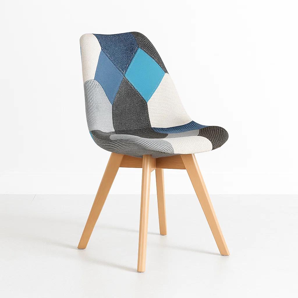 Silla Eames Patchwork Acolchada Tela Wood - Celeste