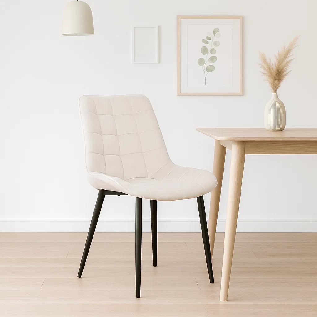 Silla de Comedor Macron Acolchada Terciopelo - Beige