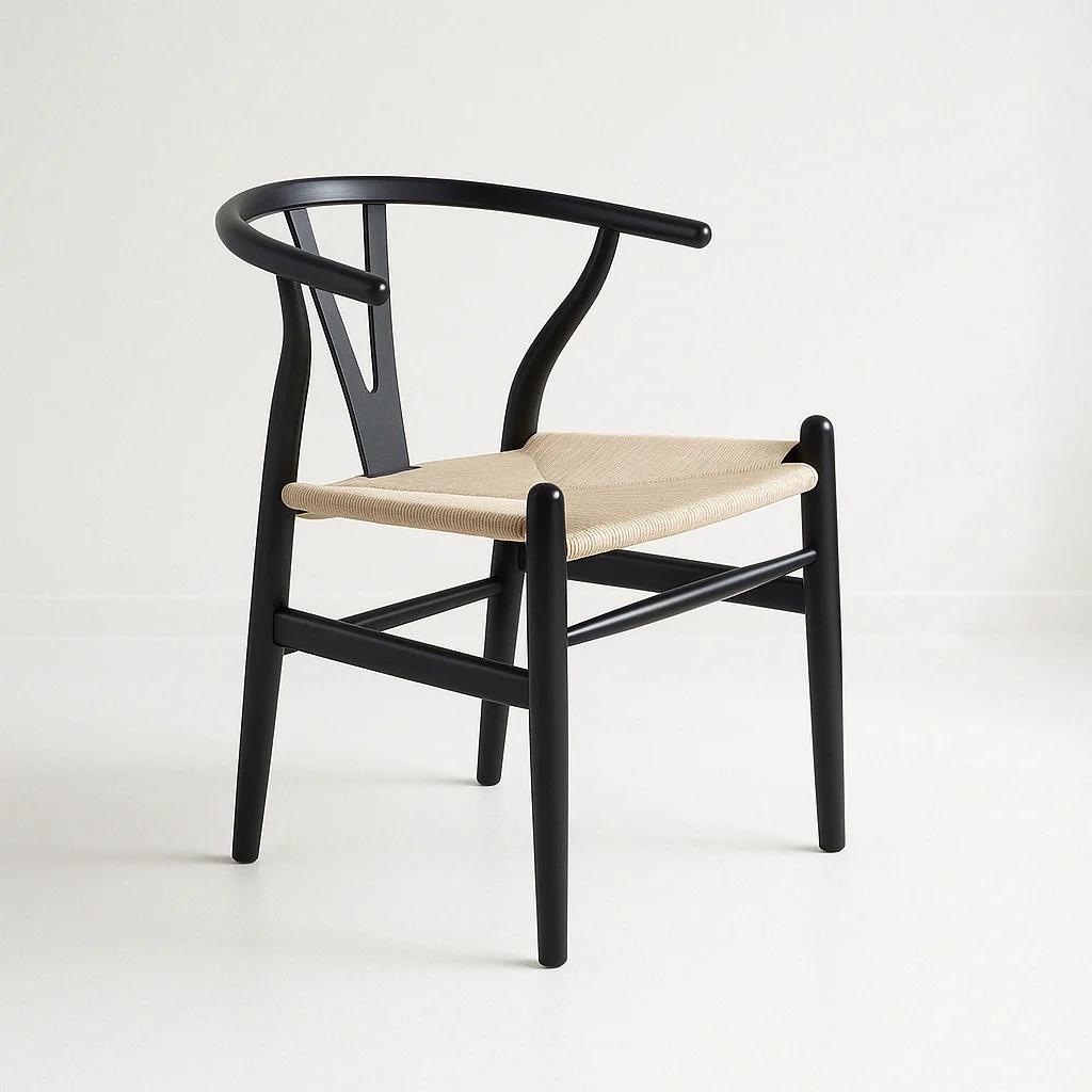 Silla Wishbone Madera Negra y Asiento Claro