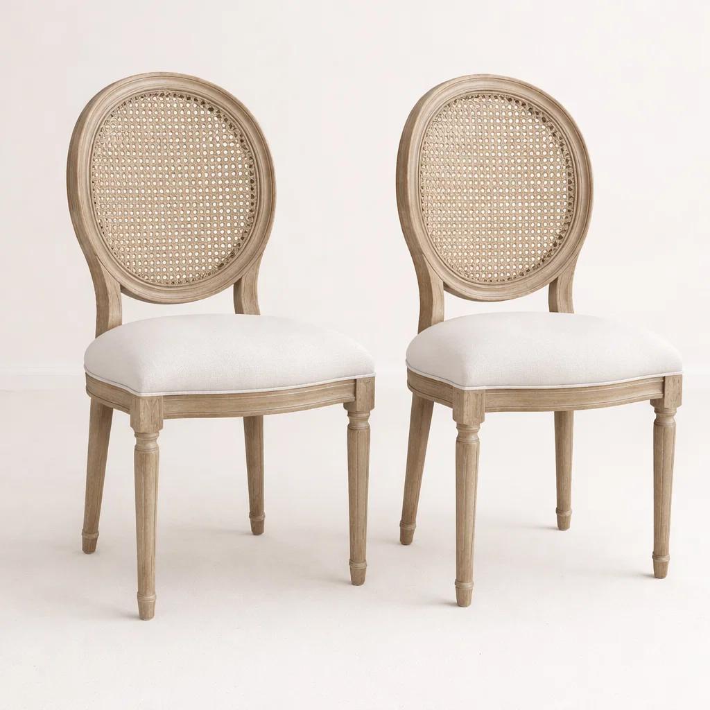 Pack de 2 Sillas de Comedor Madera Acolchada Luis XV