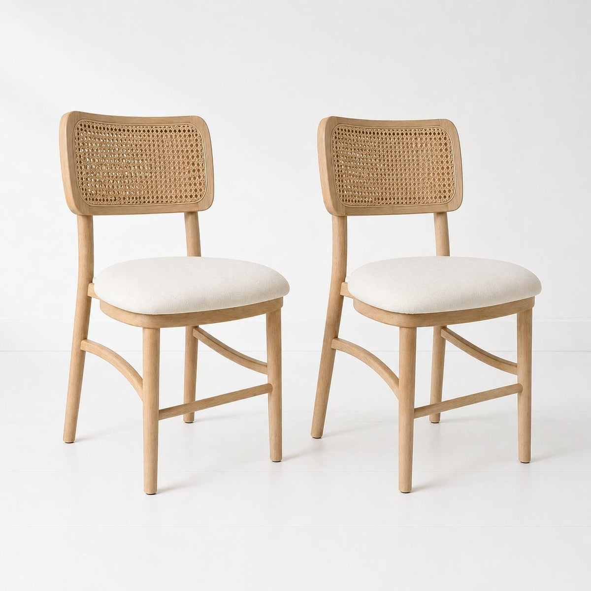 Pack de 2 Sillas de Estilo Natural con Respaldo Tejido y Asiento Acolchado