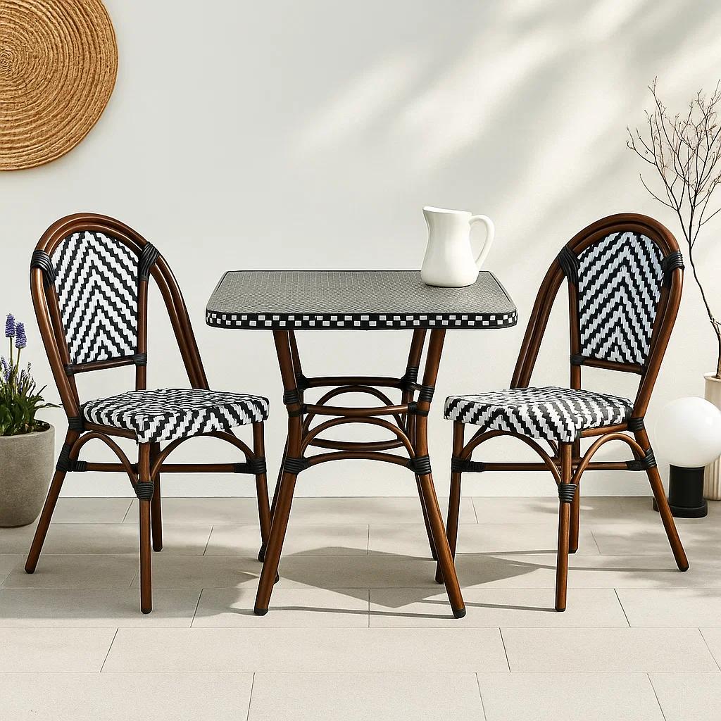 Comedor de una Mesa + 2 Sillas Parisinas - Blanco y Negro