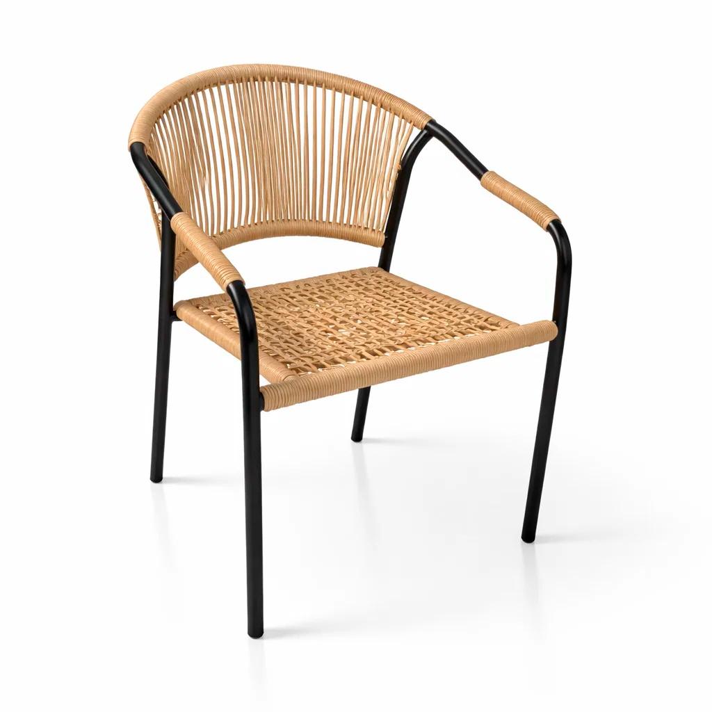 Silla FLET - Estructura Negra con Respaldo Encordado Beige