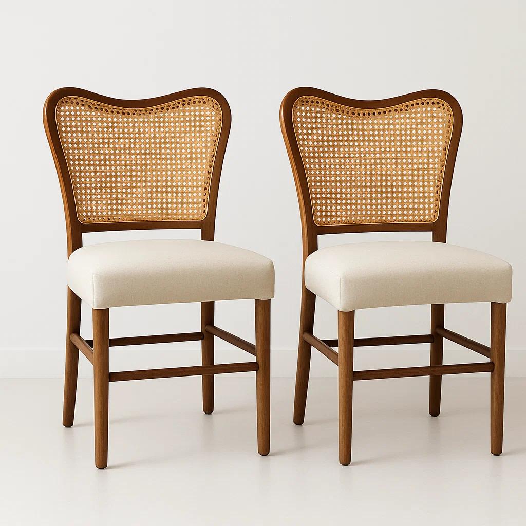 Pack de 2 Sillas Boho Chic con Respaldo Trenzado y Asiento Suave