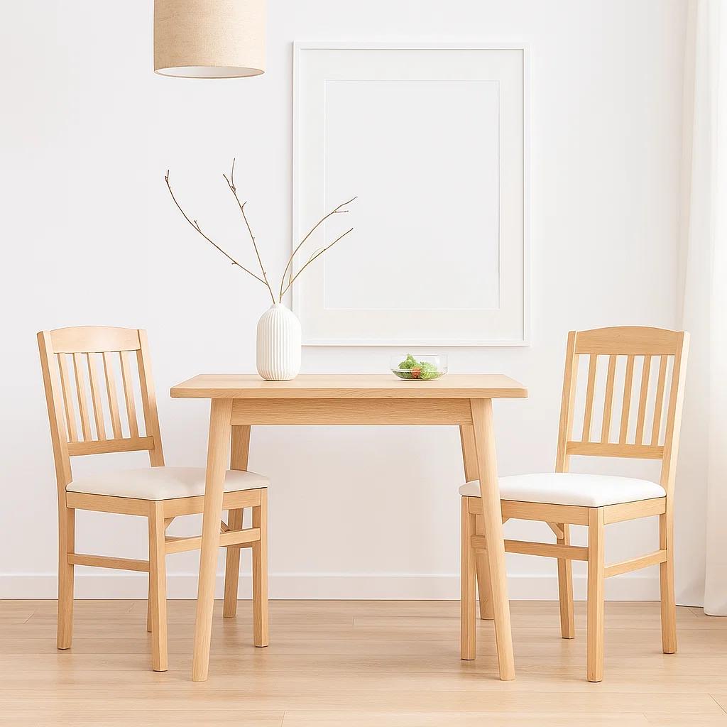Pack de 2 Sillas Moderna Plegable de Madera Clara con Tapizado Neutro
