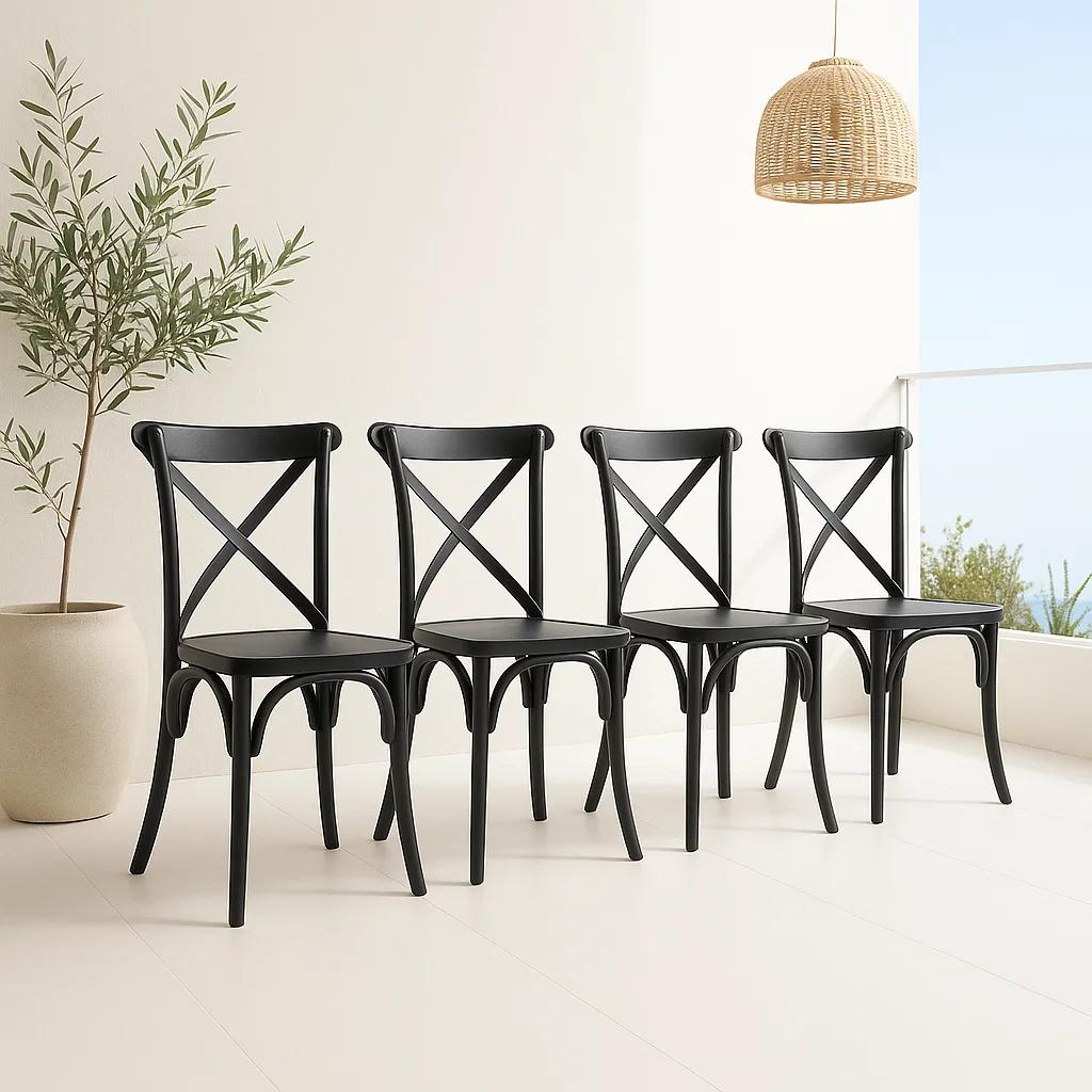 Pack 4 Sillas de Terraza o Comedor Crossback Danubio - Negra