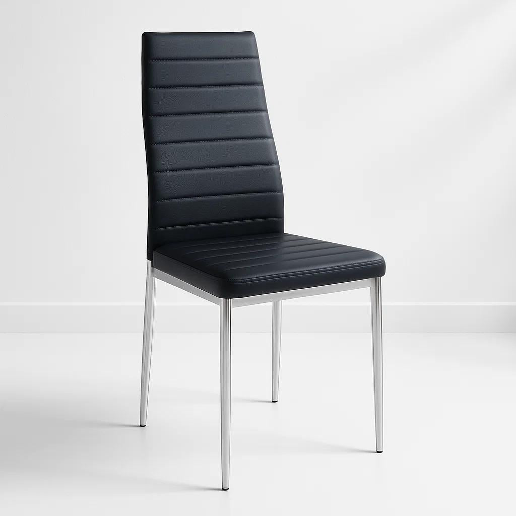Silla Dining Acolchada Liana con patas cromadas - Negra