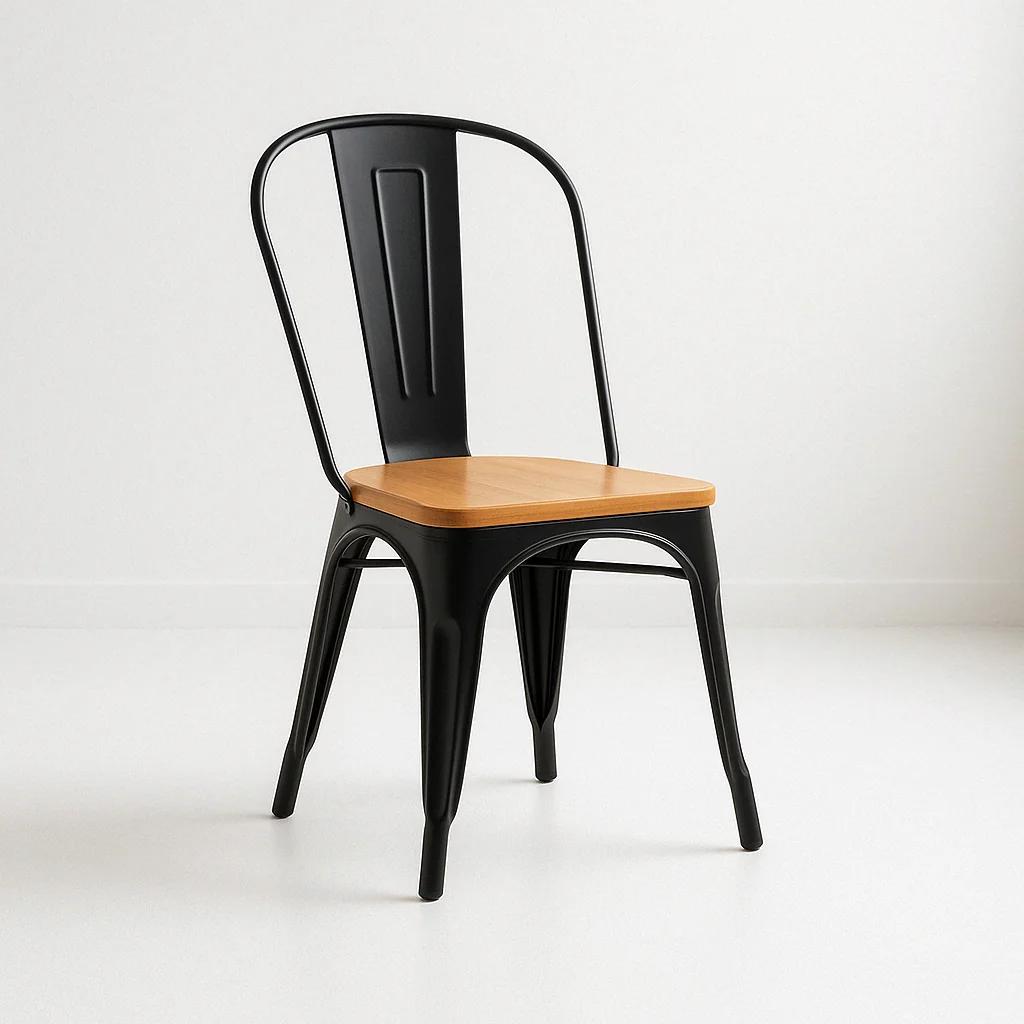 Silla Tolix de Comedor o Terraza Exterior con asiento de madera Clara - Negra
