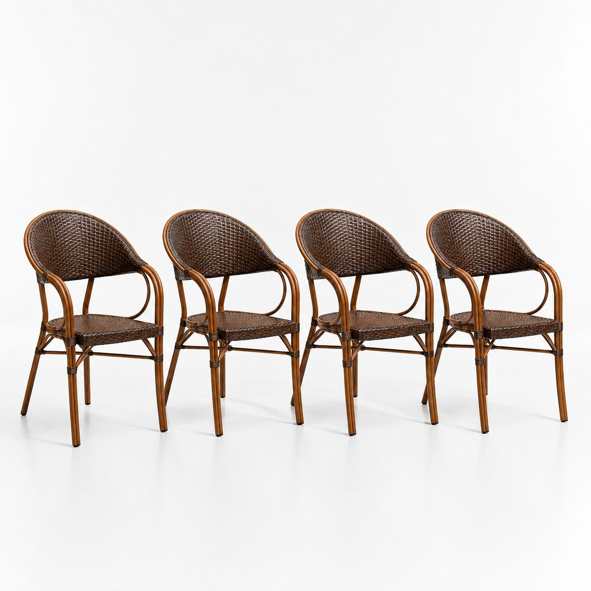 Pack de 4 Sillas Bistro Parisina Rattan con reposabrazos Jolie - Café Oscuro
