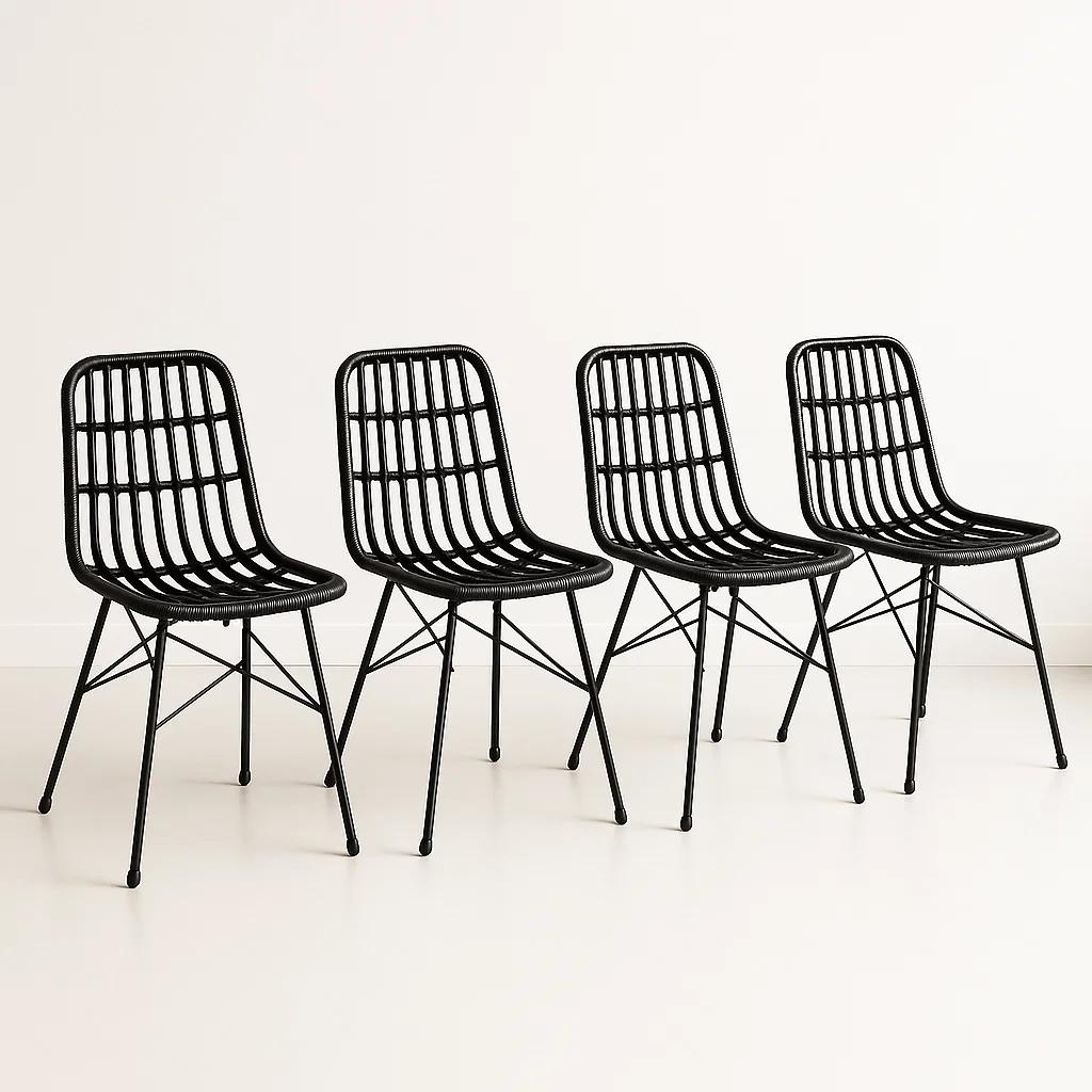 Pack de 4 Sillas de Comedor Terraza Rattan Grecia Color Negro