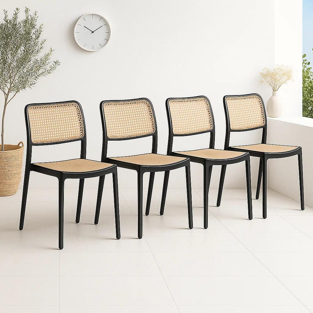 Pack de 4 Sillas de Terraza Enrejadas - Negras
